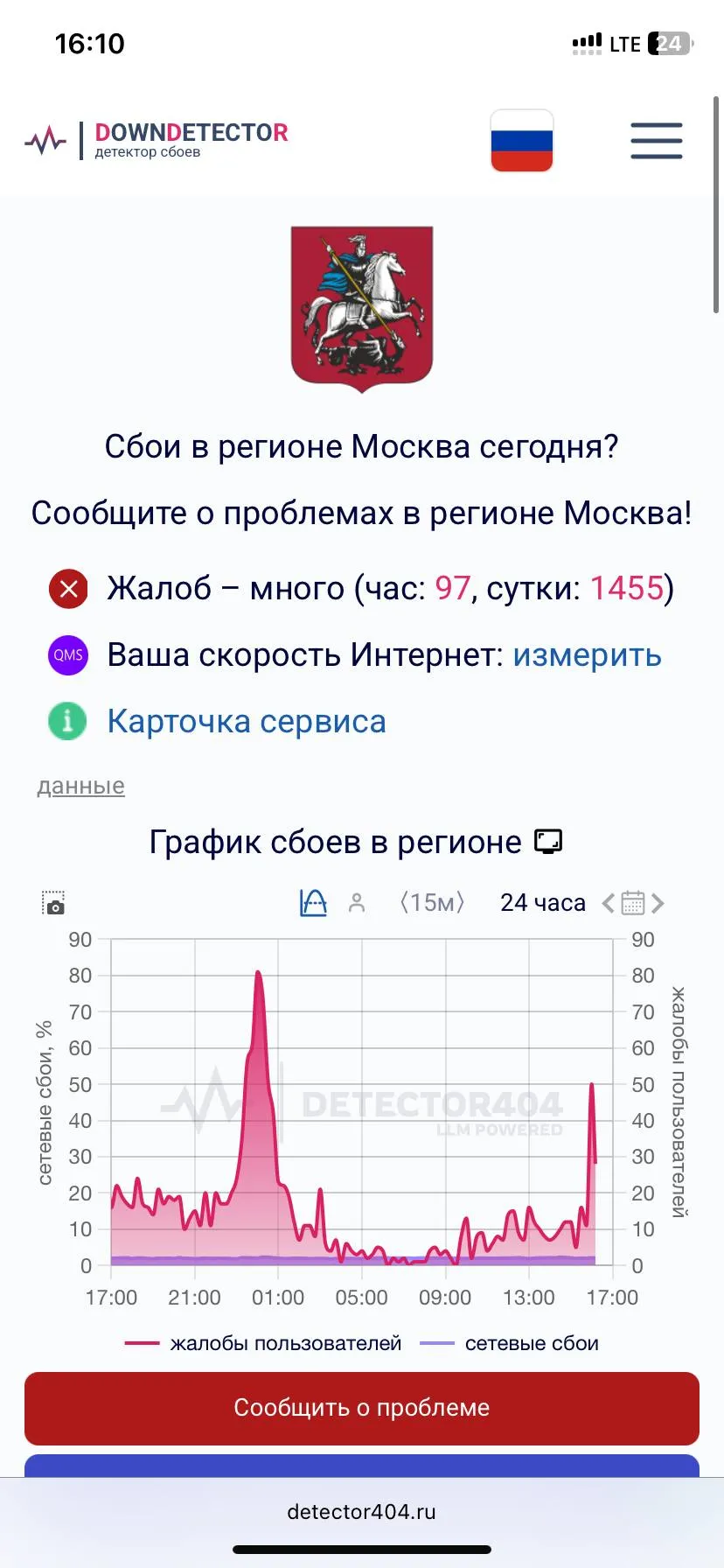Сбои Интернета в Москве