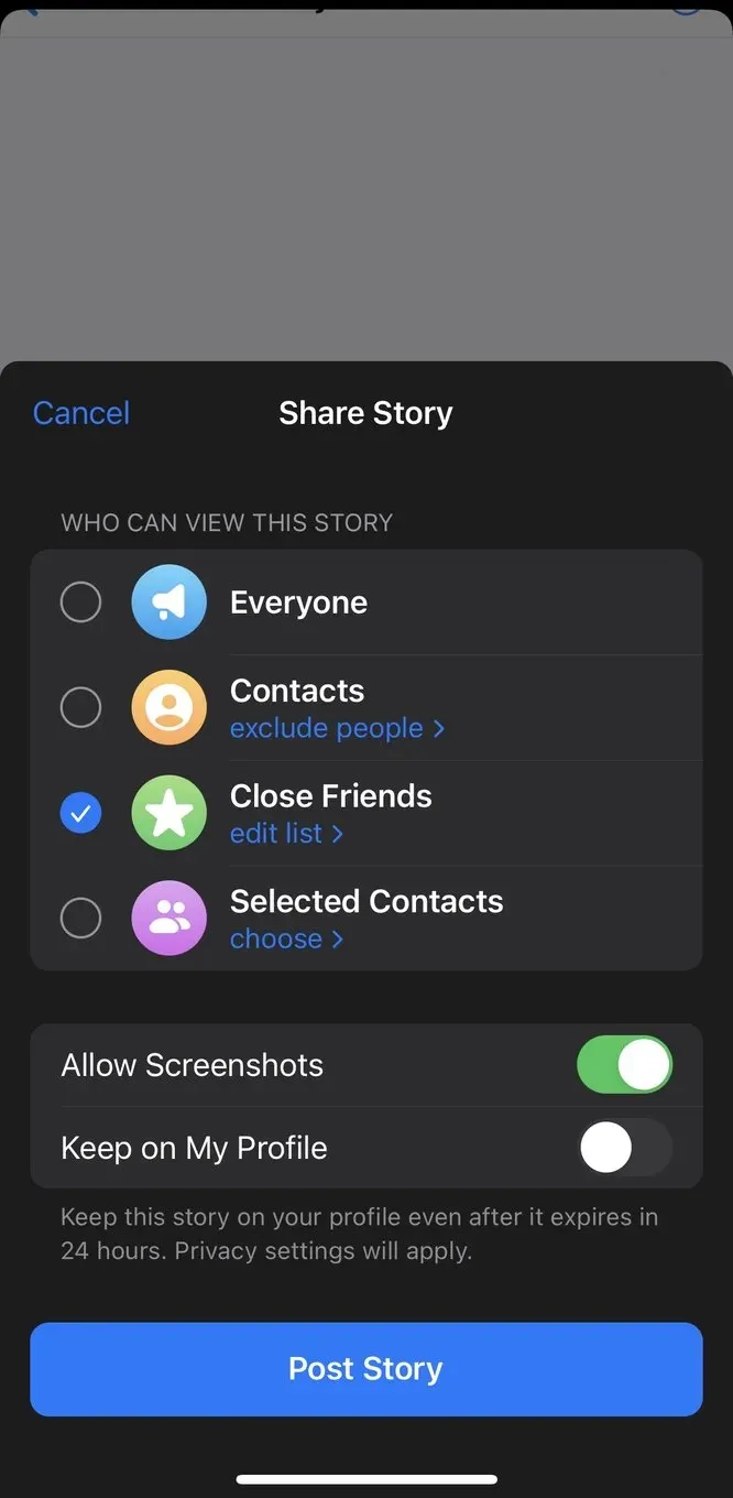 Редактор показа сторис в Telegram