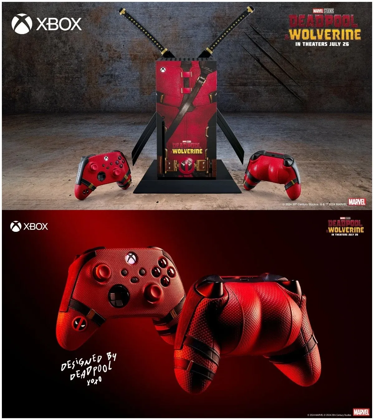 Консоль и контроллер Xbox Series X в стиле Дэдпула