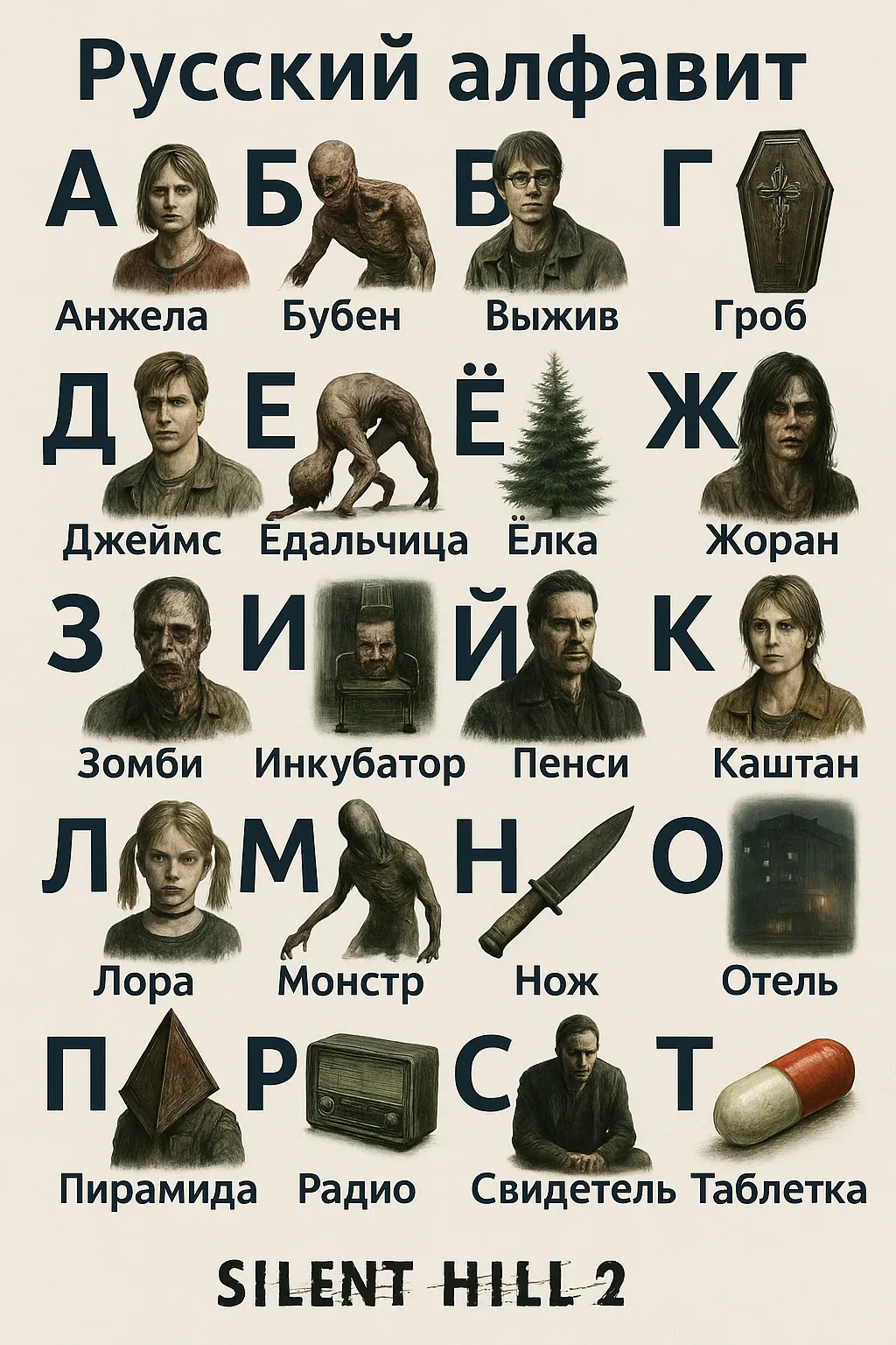ИИ-алфавит для Silent Hill 2: Remake