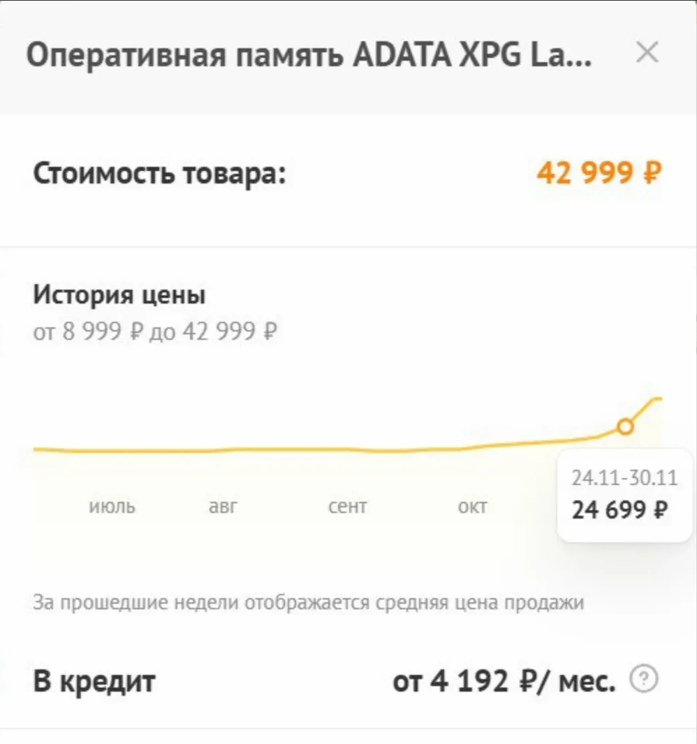 Цены на ADATA XPG Lancer Blade RGB [AX5U6000C3616G-DTLABRBK] 32 ГБ в конце ноября 2025 (источник: DNS)
