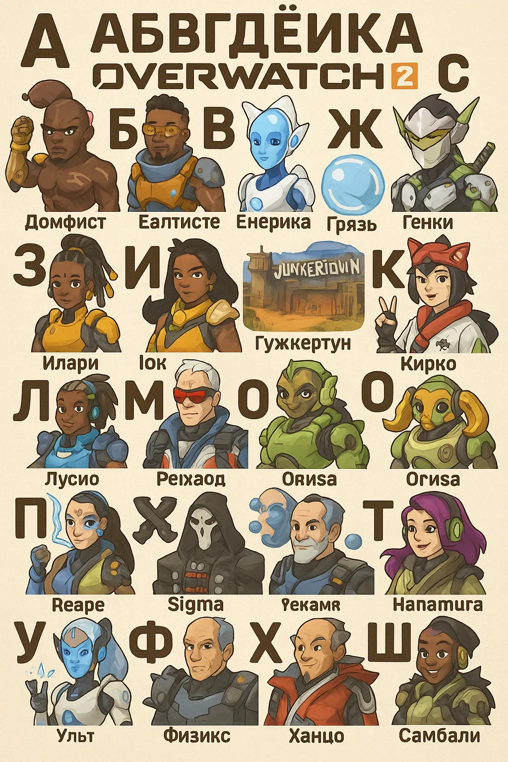 ИИ-алфавит по мотивам Overwatch 2