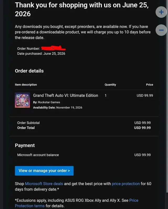 Предзаказ Ultimate Edition за 99,99 долларов оплачен с баланса учётной записи Microsoft