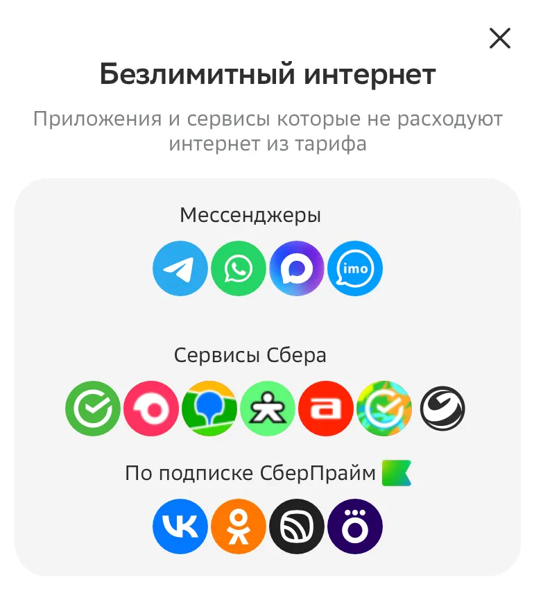 В СберМобайле мессенджер уже включен в тариф безлимитного интернета