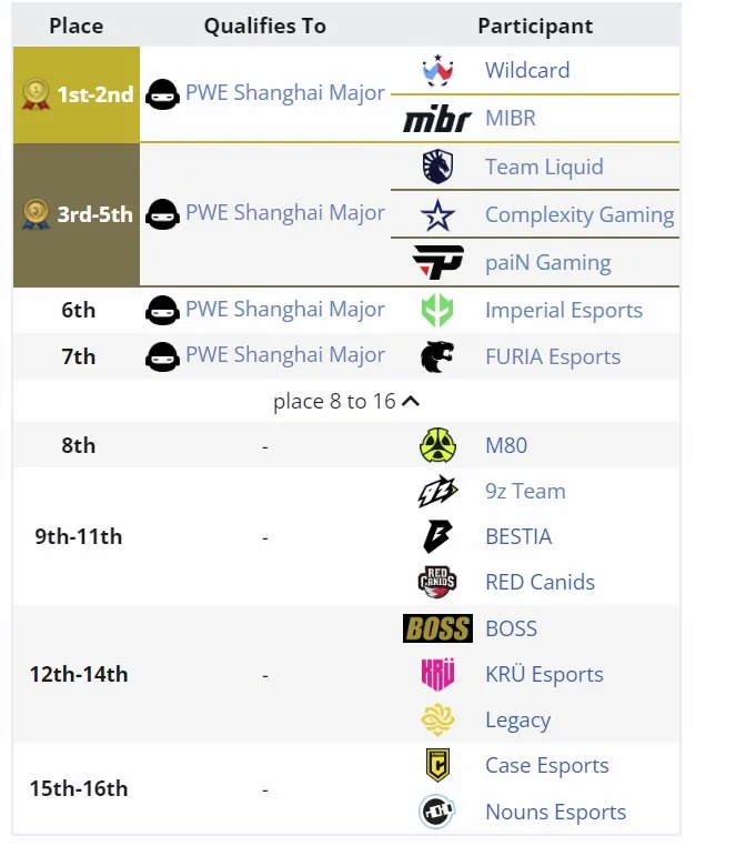 Распределение мест на американском RMR-турнире к Perfect World Shanghai Major 2024