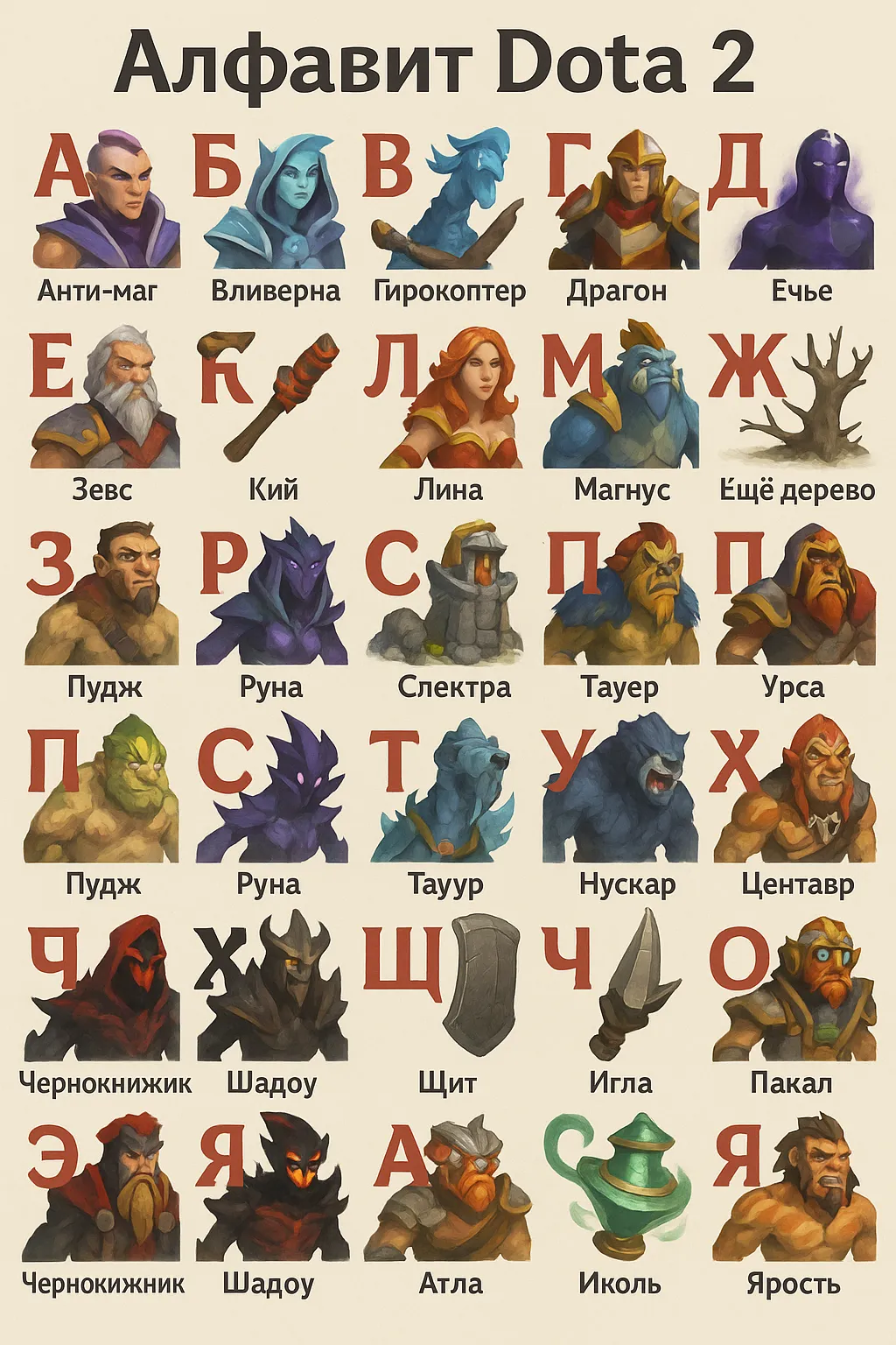 ИИ-алфавит по мотивам Dota 2