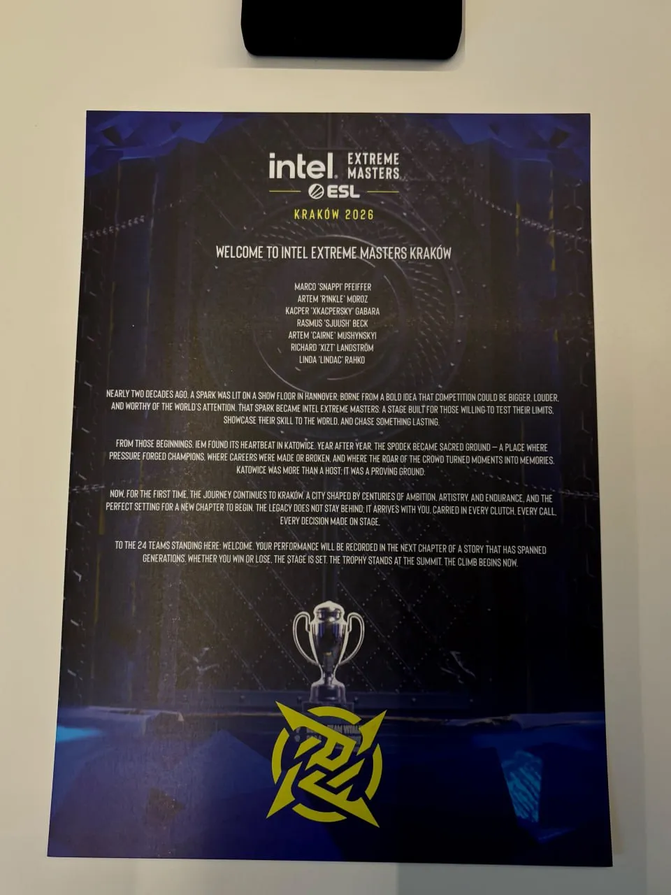 Приветственное письмо от ESL