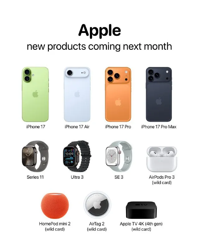 Список устройств на презентации Apple 2025