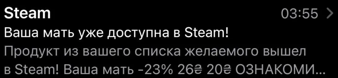 Мемное уведомление после релиза утилиты «Ваша мать»