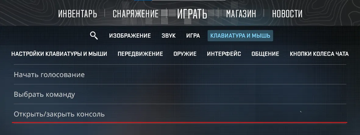 Назначение клавиши для вызова консоли в CS2