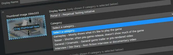 Категории трейлеров в Steam