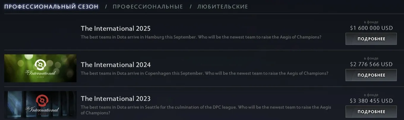 Вкладка с The International 2025