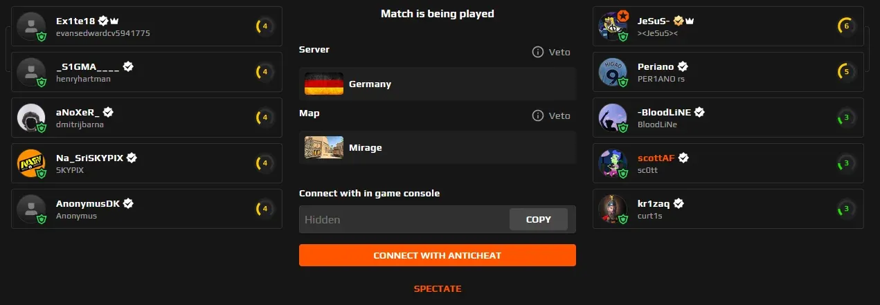Габриэль Жезус на Faceit (в правом верхнем углу)