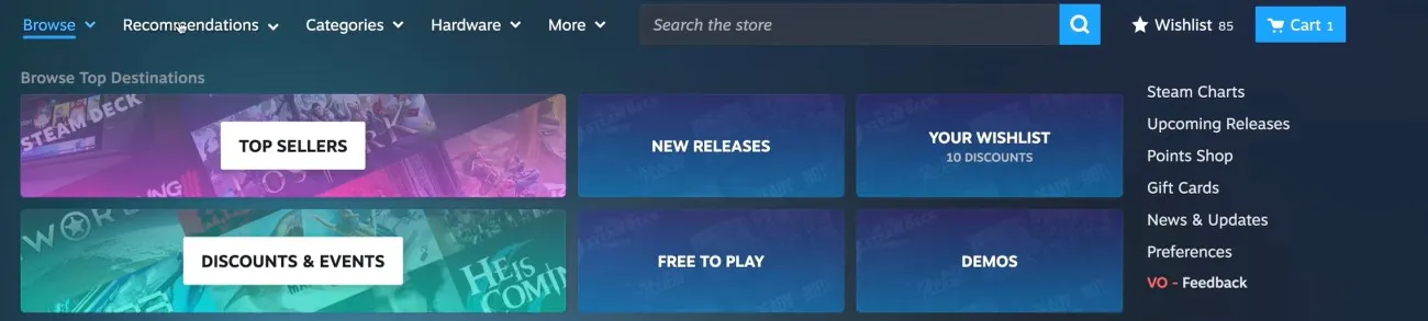 Разделы в Steam