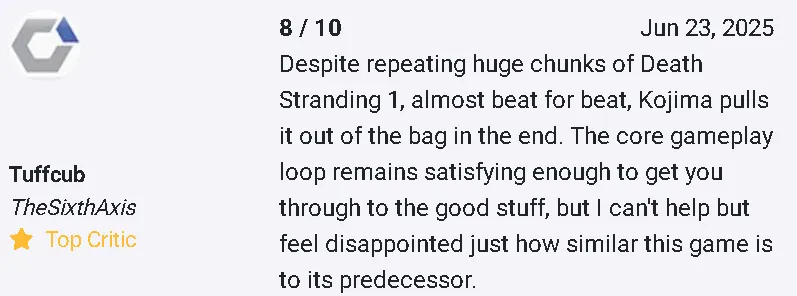 TheSixthAxis оценило Death Stranding 2 на 8/10 баллов