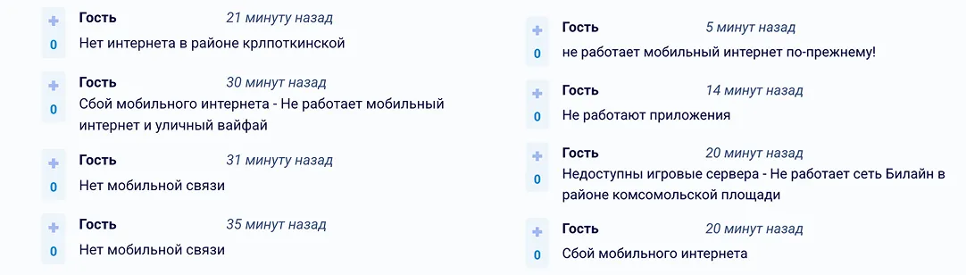 Комментарии пользователей по поводу отключению интернета на 10 марта 2026 года