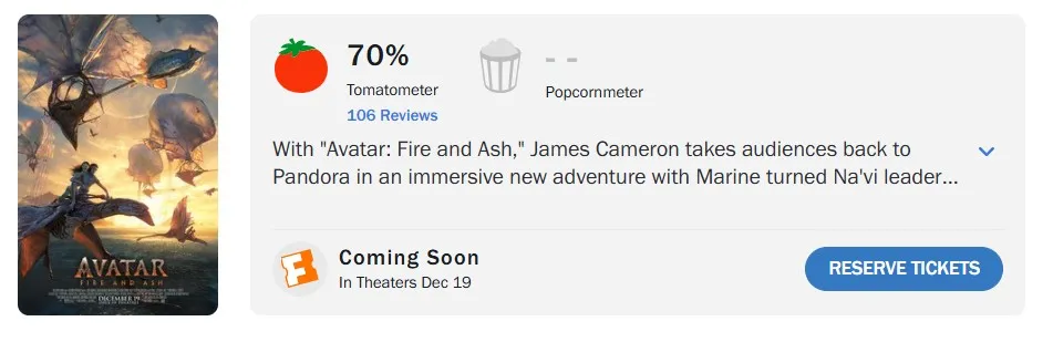 «Аватар: Пламя и пепел» на Rotten Tomatoes