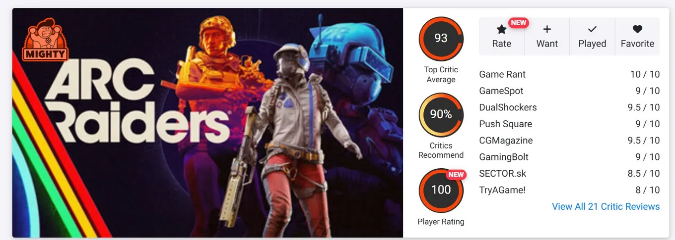 ARC Raiders на Opencritic