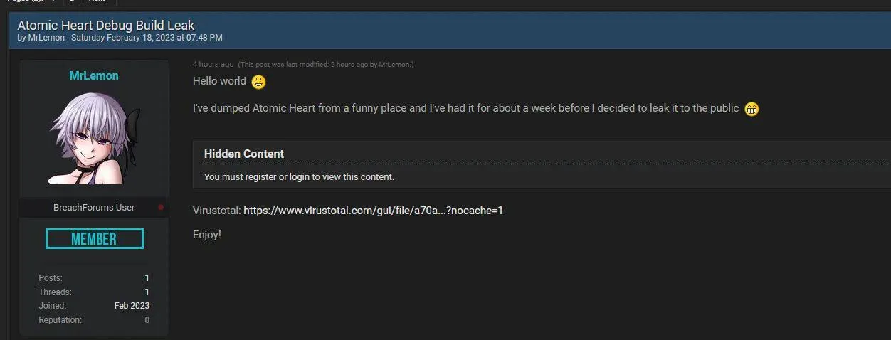 ПК-версию Atomic Heart слили в сеть за два дня до релиза