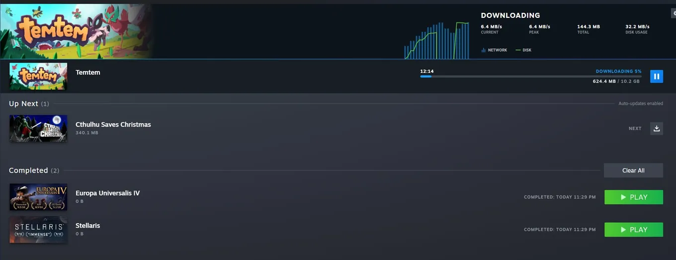 Обновлённая страница загрузок в Steam