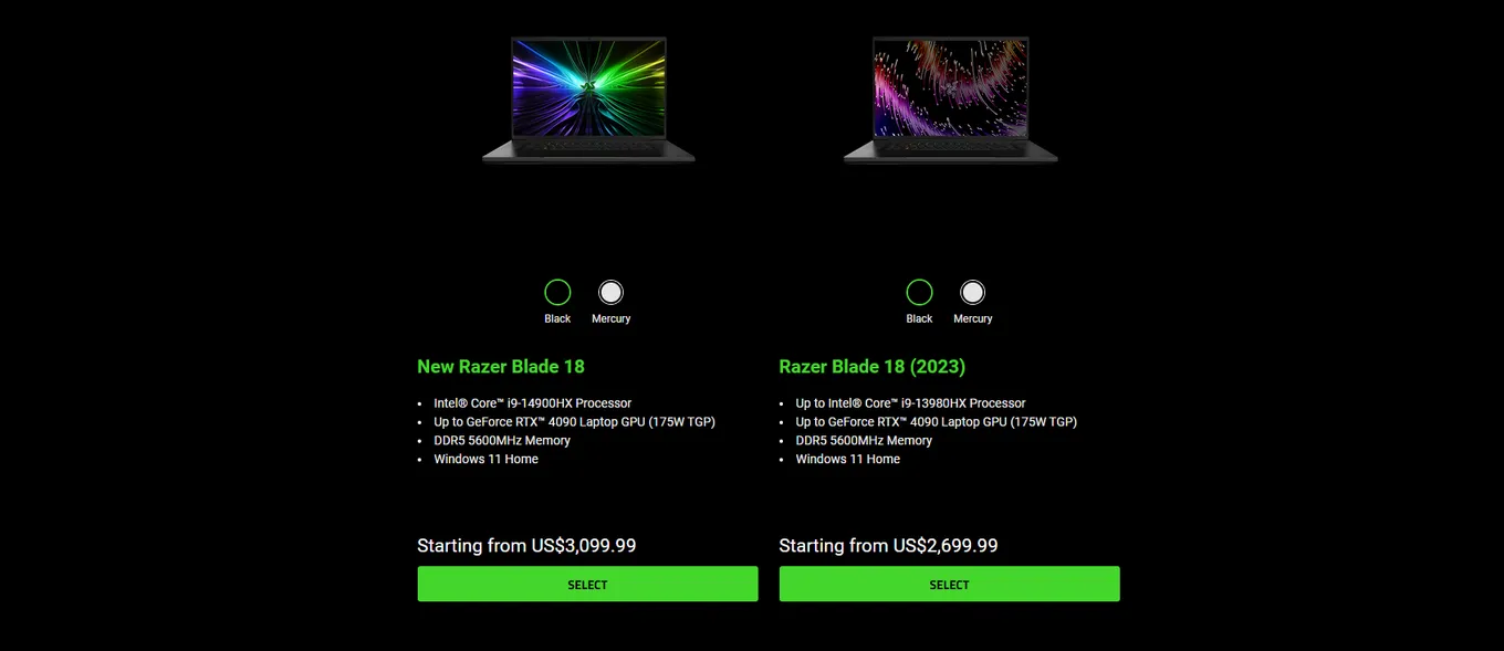 Варианты поставки Razer Blade 18