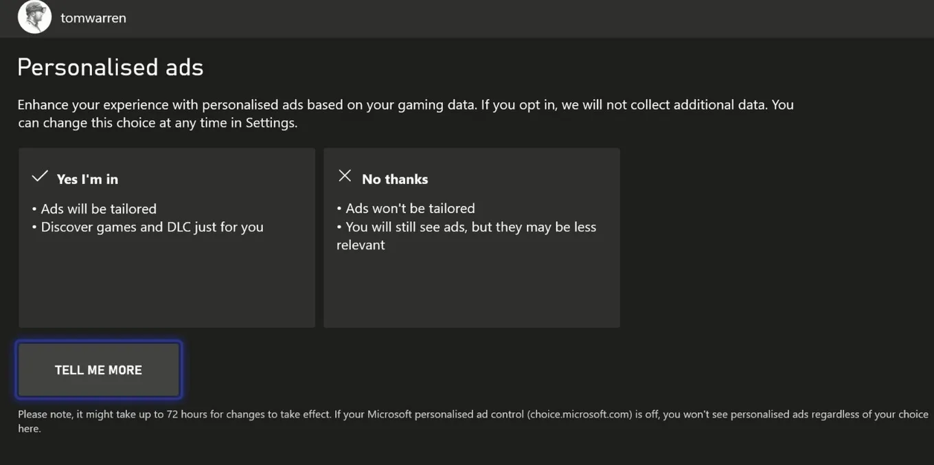 Персонализированная реклама на консолях Xbox