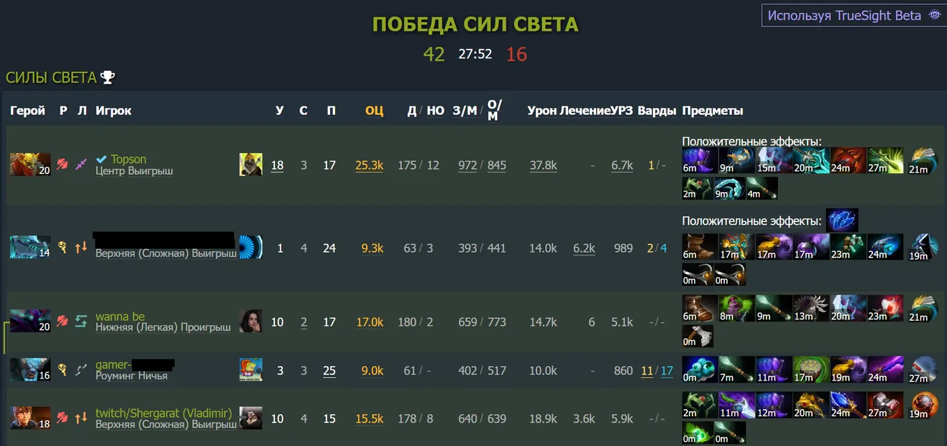 Статистика команды Topson