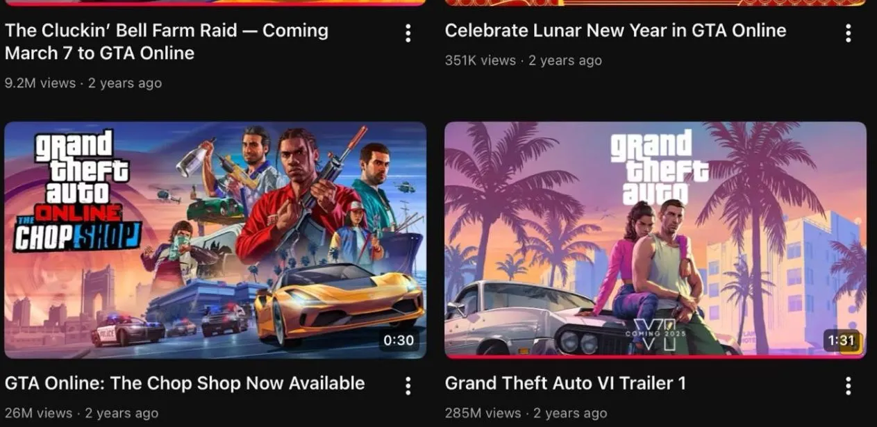 Трейлер Grand Theft Auto VI и The Chop Shop для GTA Online на YouTube