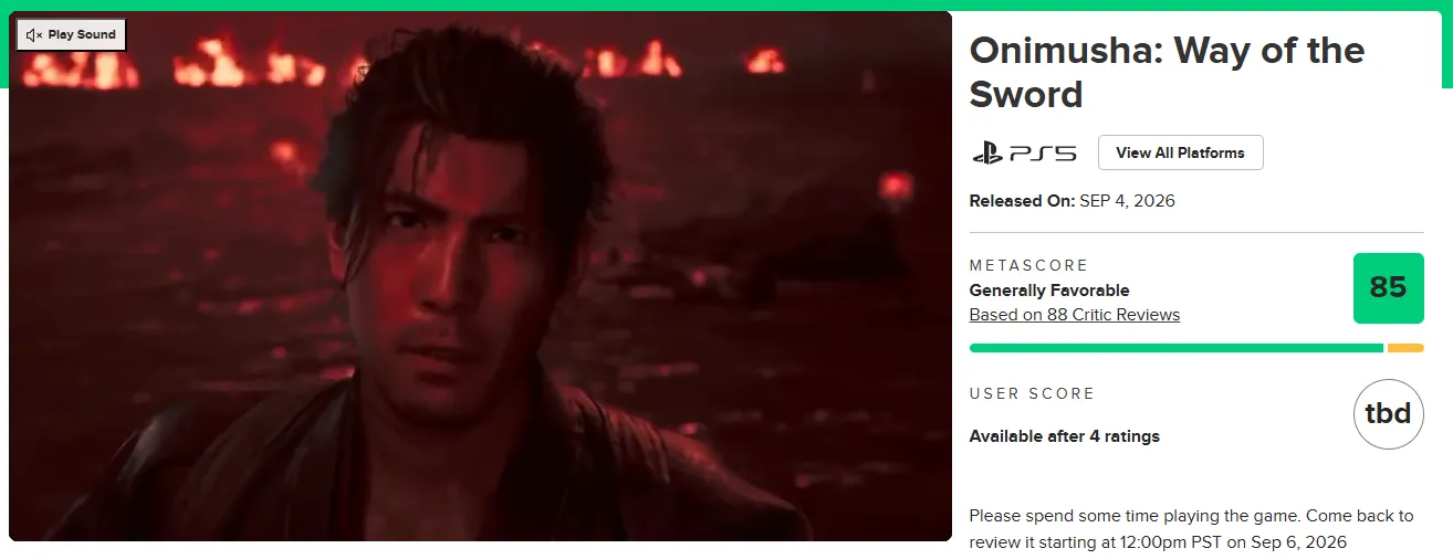 На Metacritic новая Onimusha держит от 82 до 90 баллов в зависимости от платформы