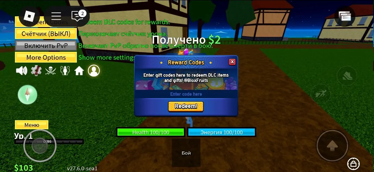 Куда вводить промокод Blox Fruits
