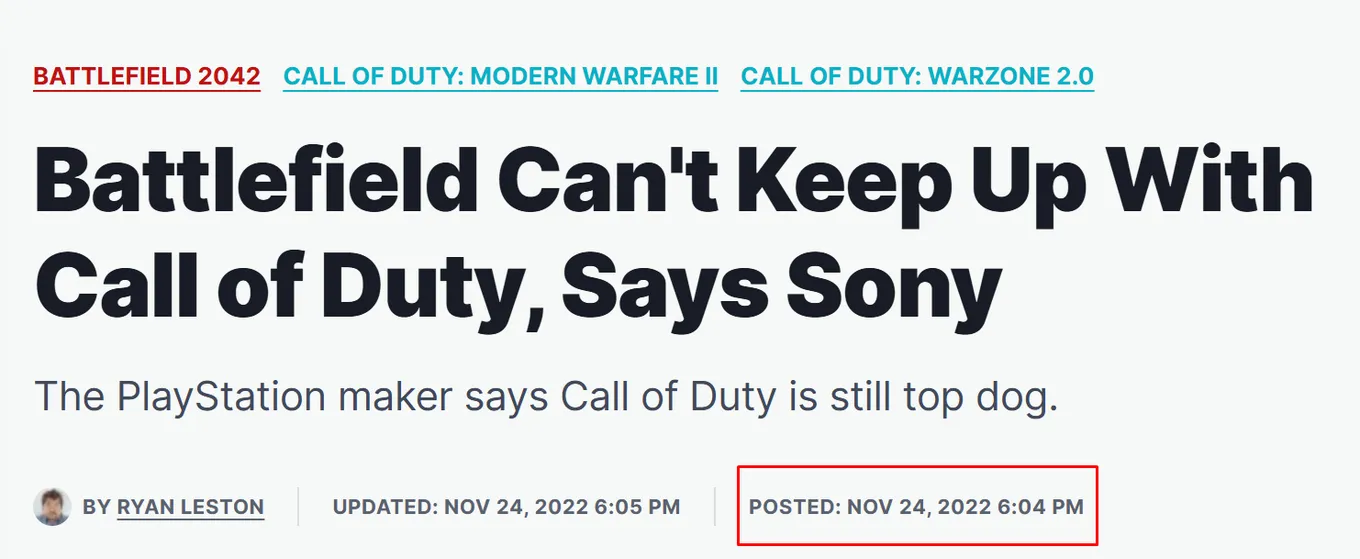 По мнению Sony в 2022 году, «Battlefield не сможет соперничать с успехом Call of Duty»