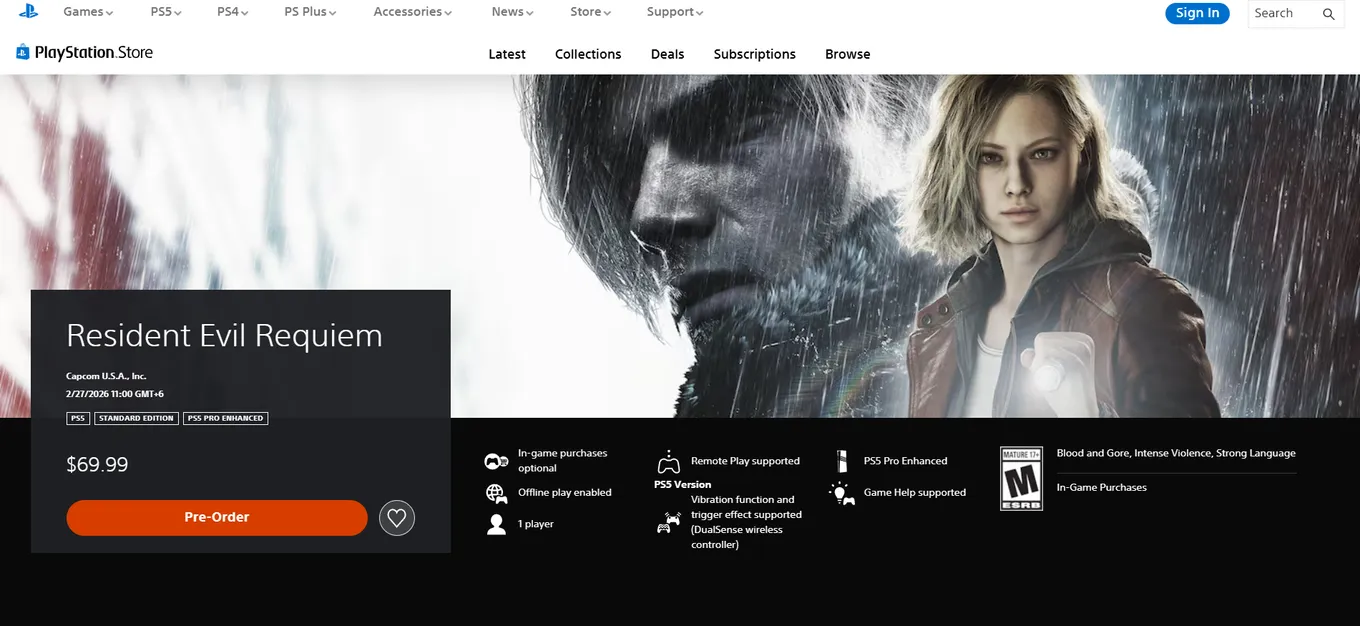 Стандартная версия Resident Evil Requiem в PlayStation Store продаётся за 70 долларов, что в переводе на рубли составляет более 5 тысяч рублей. Намного выгоднее найти регион, где игра продаётся дешевле