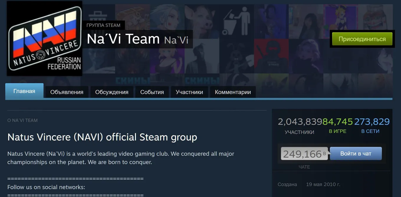 Группа NAVI в Steam