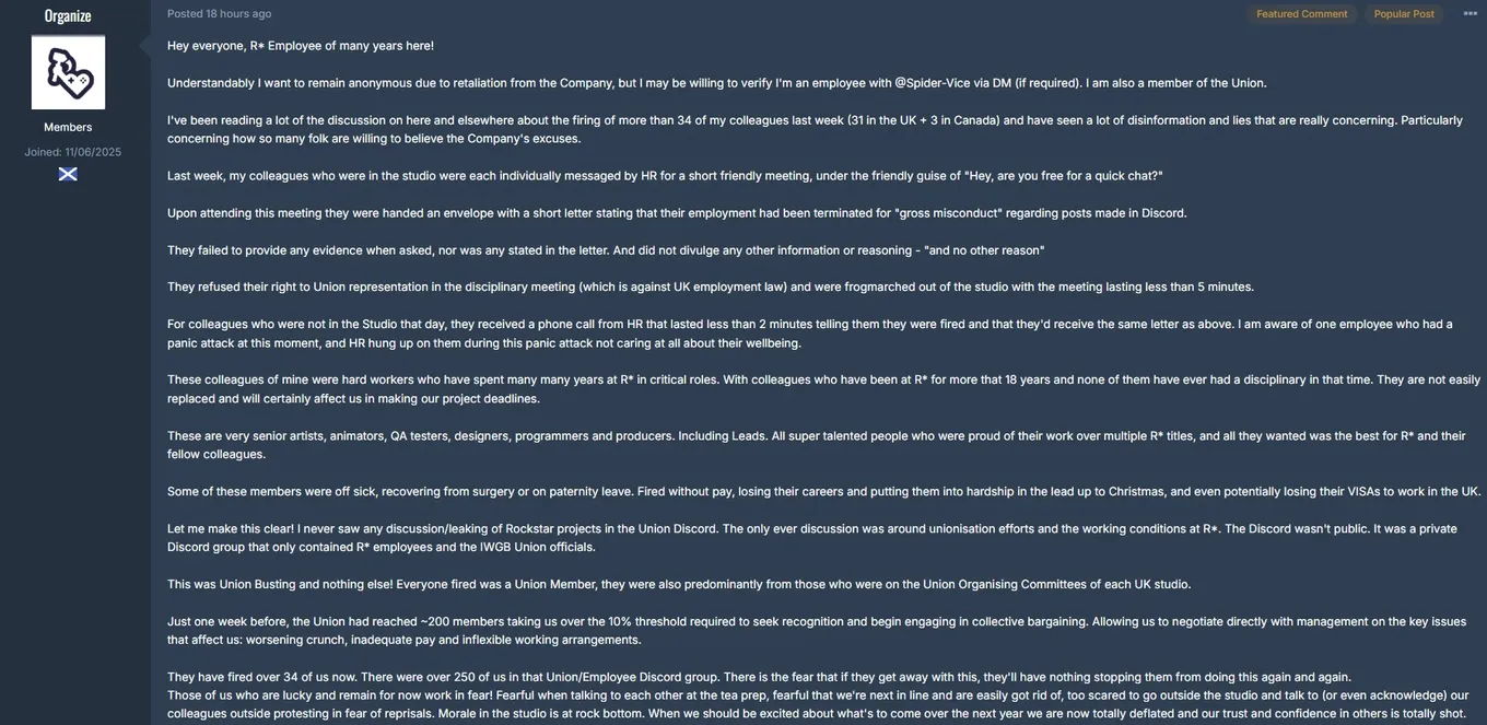 Пост сотрудника Rockstar на GTAForums