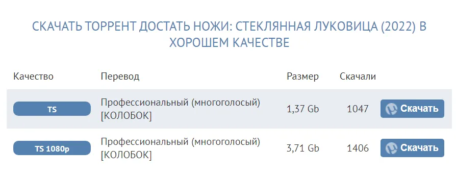 Экранка "Достать ножи 2" на торренте