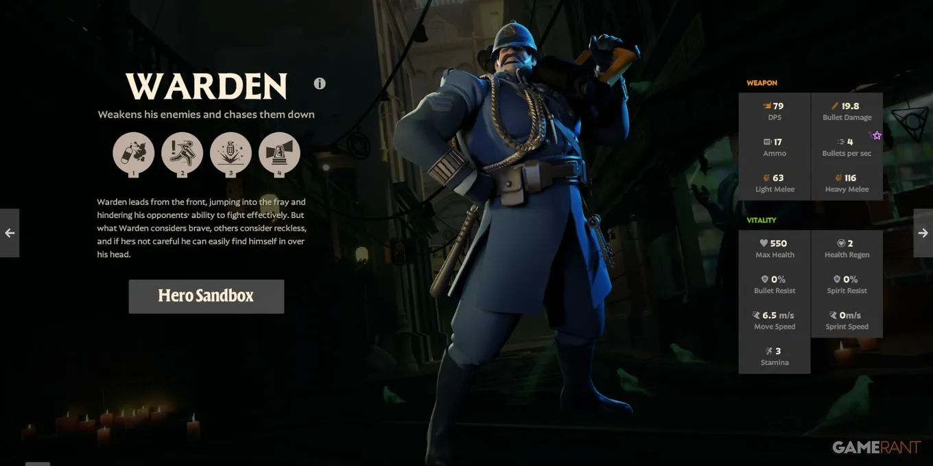 Описание Warden в меню Deadlock