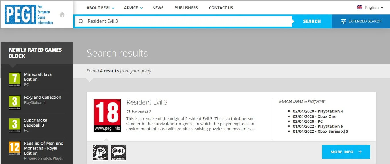 Сайт&nbsp;Pan European Game Information