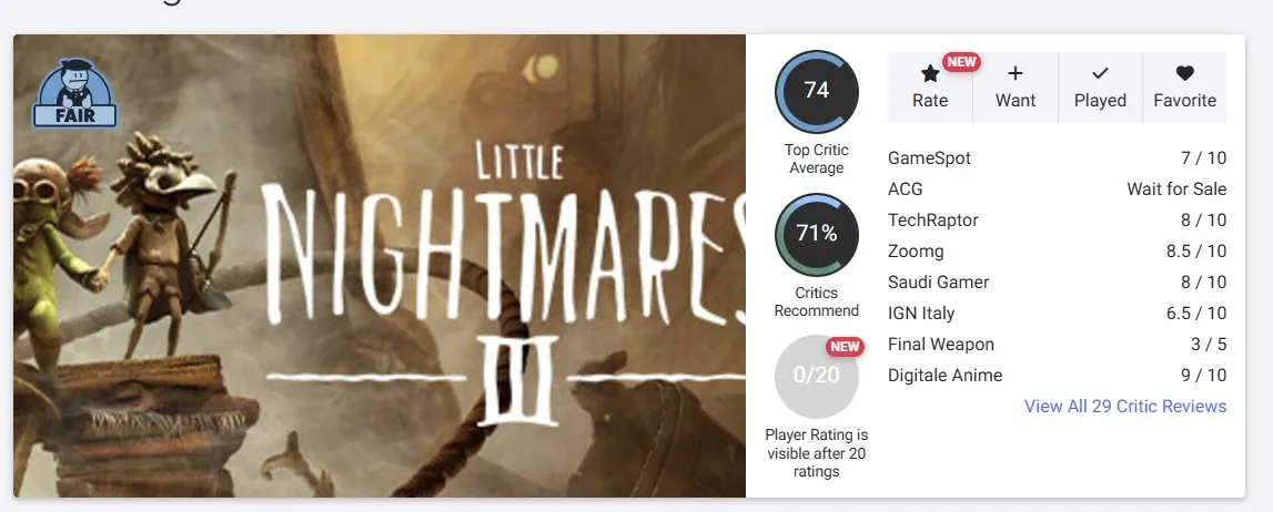 Little Nightmares III на Opencritic