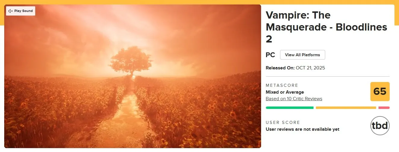 Отзывы о Vampire: The Masquerade – Bloodlines 2 на Metacritic