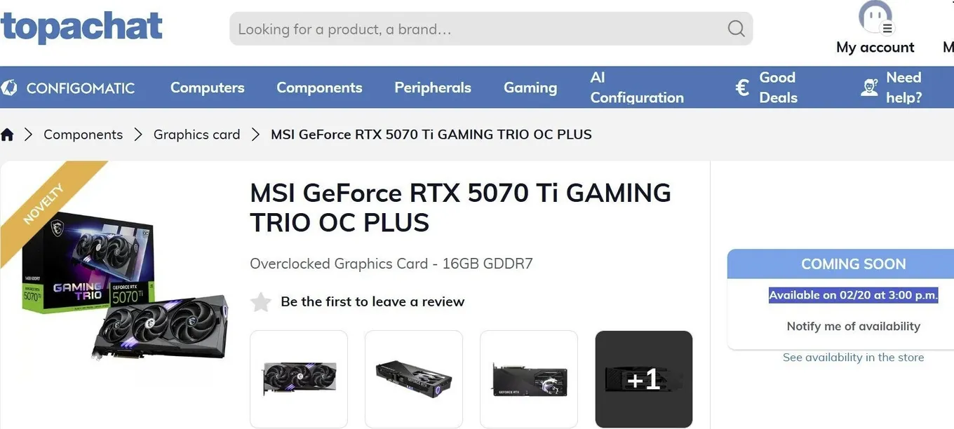GeForce RTX 5070 Ti на сайте Top Achat