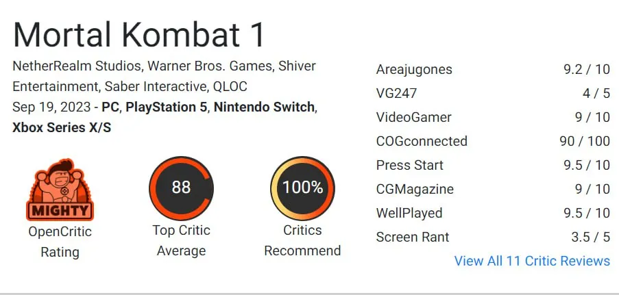 Оценка Mortal Kombat 1