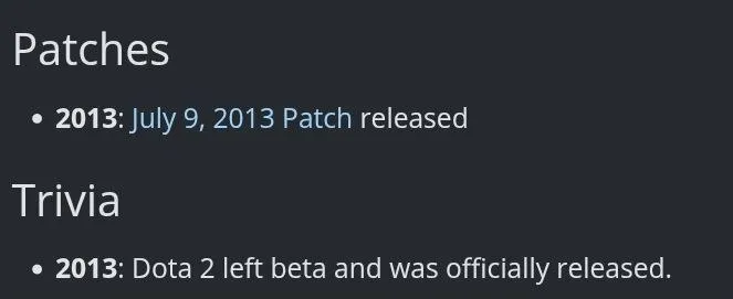 Архив выпуска патчей в Dota 2