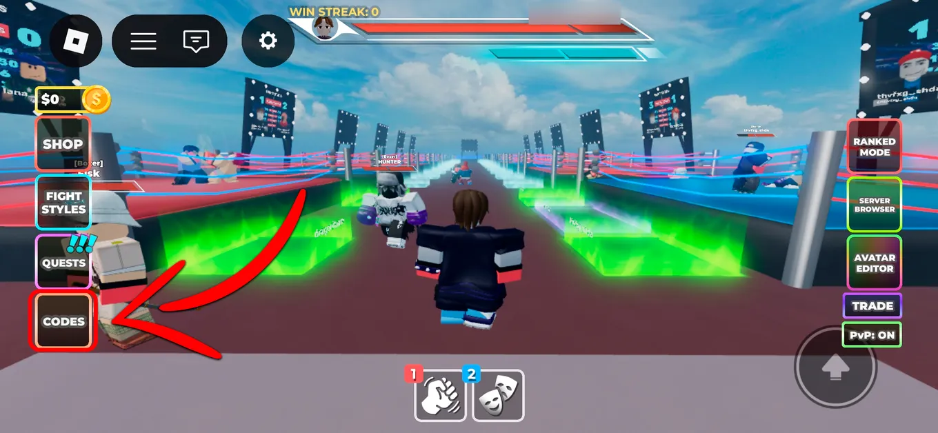 Куда вводить коды в Untitled Boxing Game