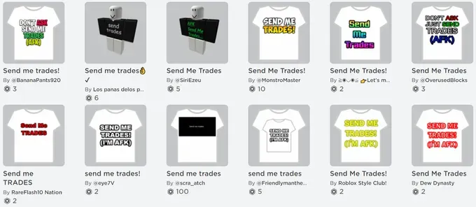 Продажа футболок в Roblox