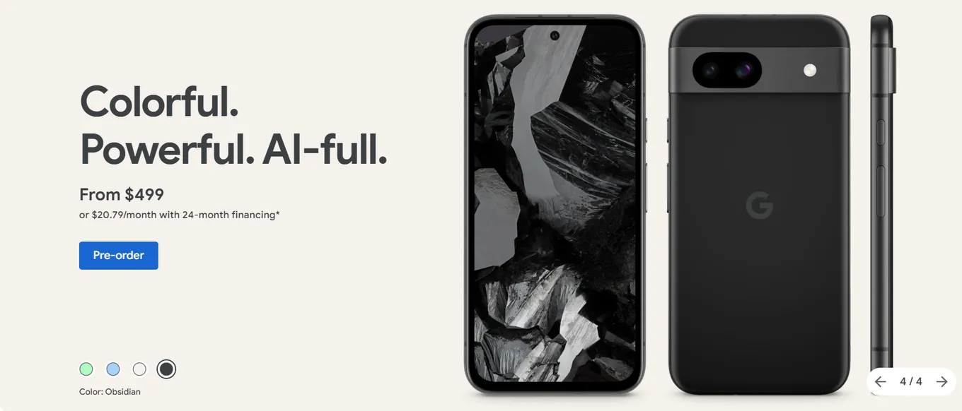 Google Pixel 8a в чёрном цвете