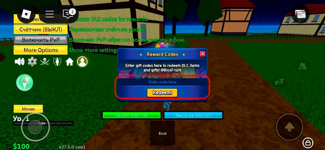 Куда вводить промокод Blox Fruits
