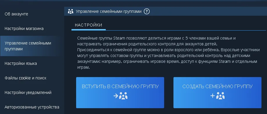 Когда вас перенесёт в «Управление семейными группами», нажмите «Создать семейную группу»