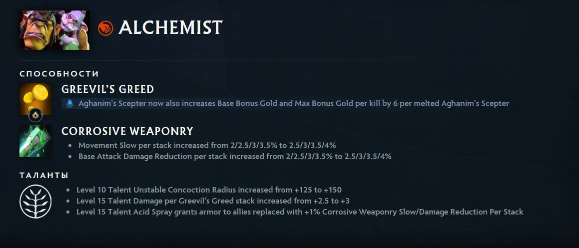Изменения Alchemist в патче 7.41 (dota2.com)