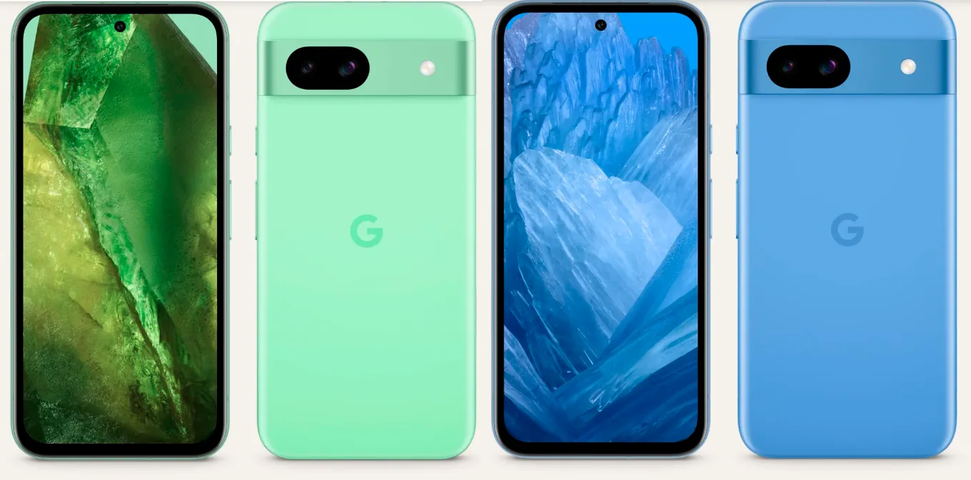 Google Pixel 8a в зелёном и синем цветах