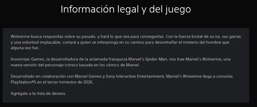 Описание Marvel’s Wolverine из PS Store